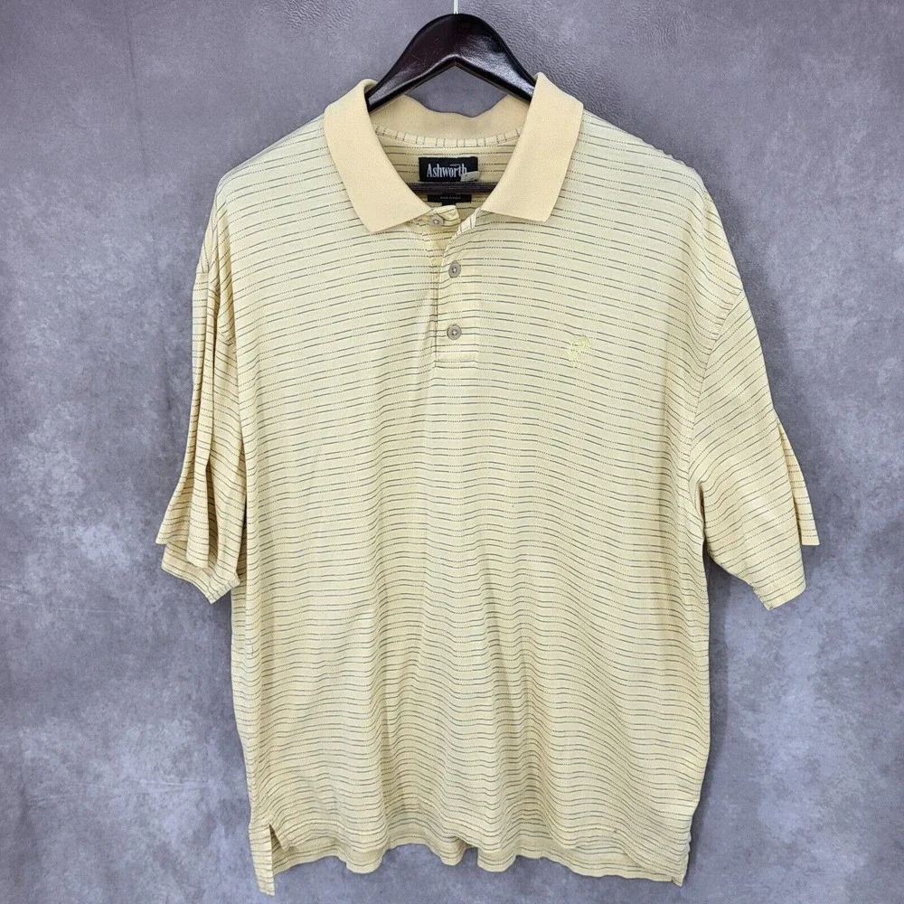 Ashworth Polo Shirt Mens XL Yellow Short Sleeve Golf Casual Logo Embroidered